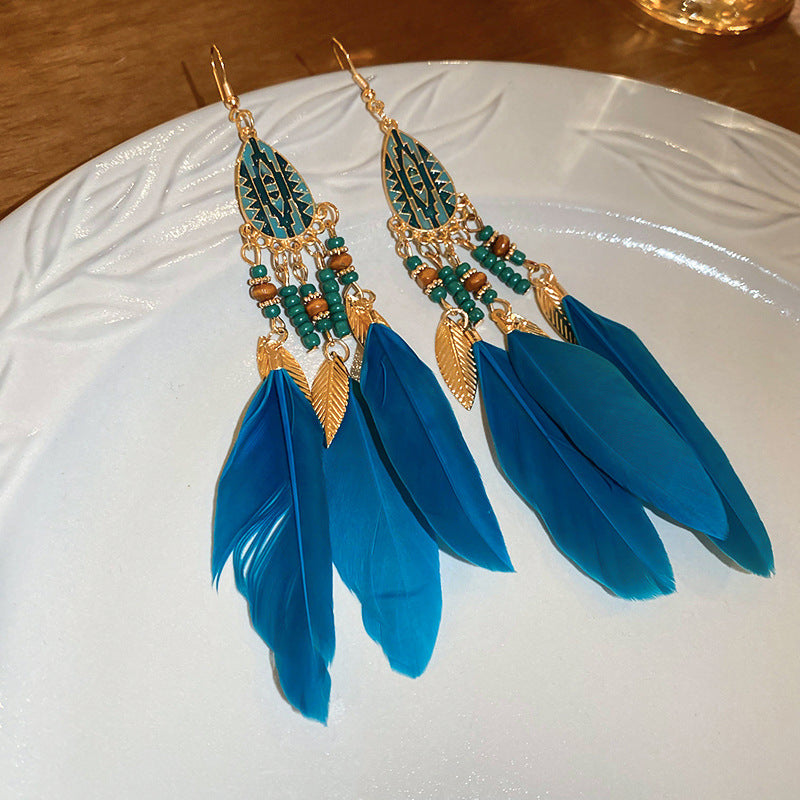 Women's Geometric Drop Oil Leaf Feather Ear Hook Earrings