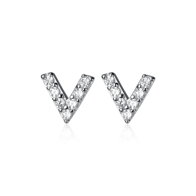 Women's Sier Sweet Fresh Letter V-shaped Korean Earrings