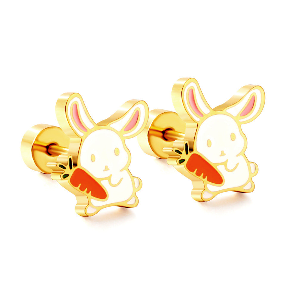 Women's Personality Cute Rabbit Stainless Steel Style Earrings