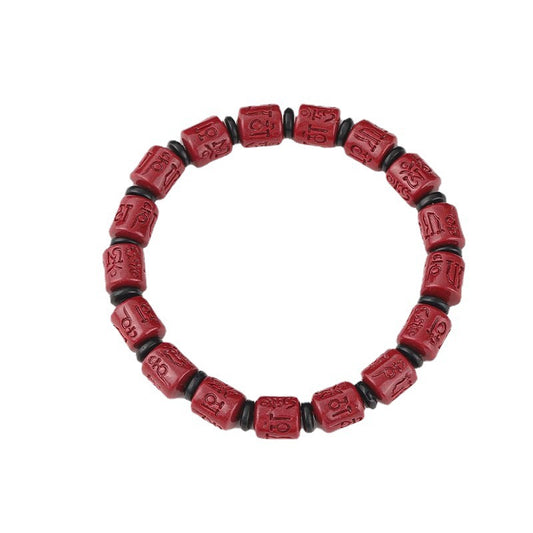 Women's & Men's Words Mantra Cinnabar Barrel Beads Raw Ore Purple Bracelets