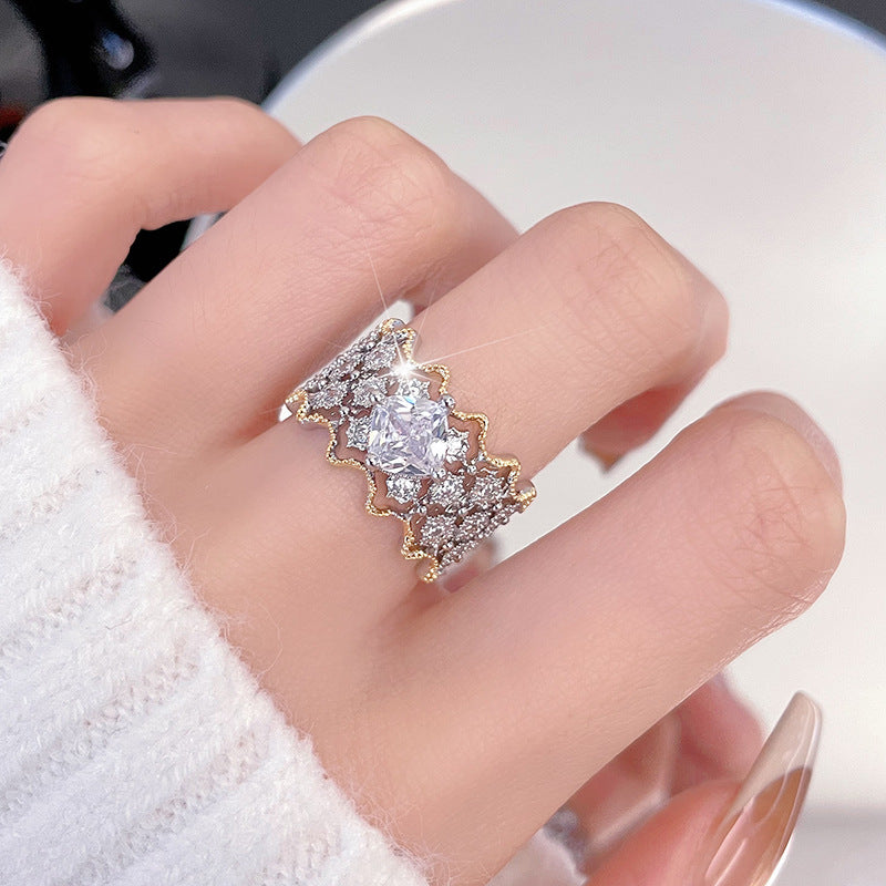 Zircon Open Brushed Light Luxury Niche Rings
