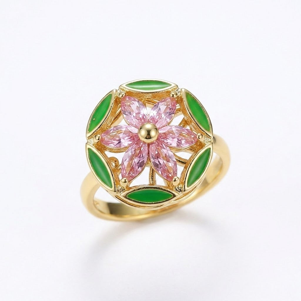 Female French Flower Rotating Open Niche Adjustable Index Ring