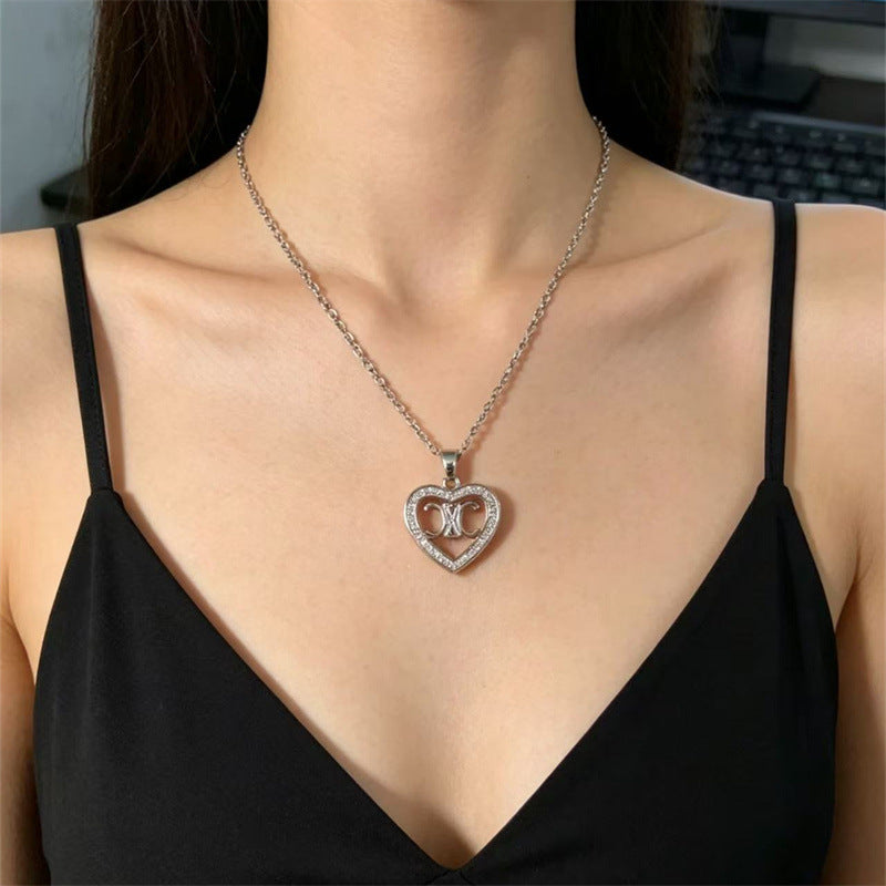 Heart-shaped Full Of Diamond Rose Dragonfly Pendants