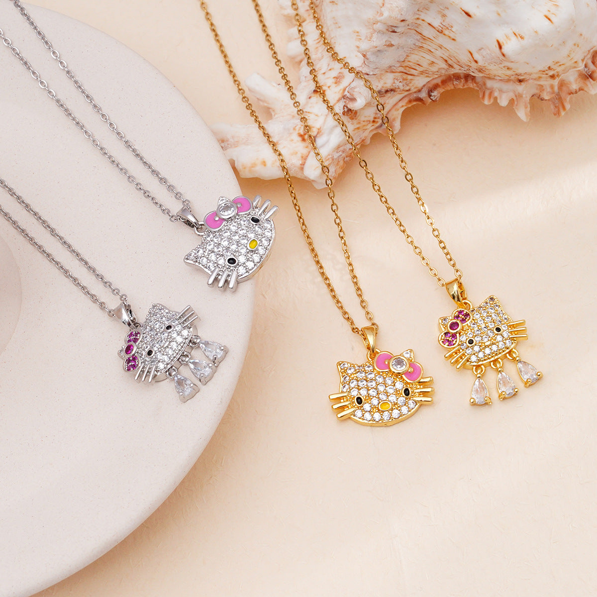 Design Cat Micro Inlaid Zircon Gold-plated Copper Jewelry Necklaces