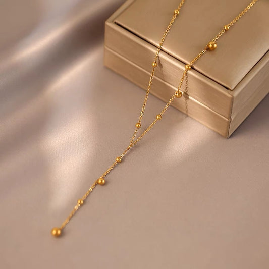 Women's Fringe Bead Gift Stainless Steel Round Beads Necklaces