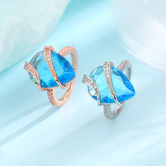 Fashion Sparkling Full Rhinestone Winding Exquisite Dream Blue Rings