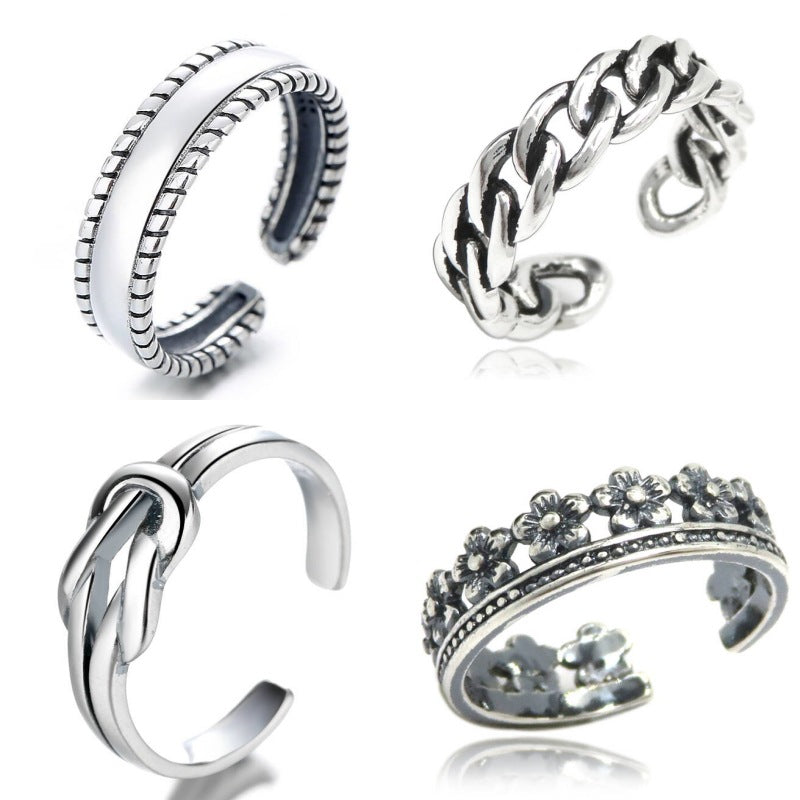 Open Female Dark Style Three-dimensional Distressed Bends Hitches Chain Simple Rings