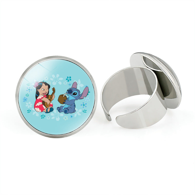 Star Stitch Cartoon Pattern Open Adjustable Rings