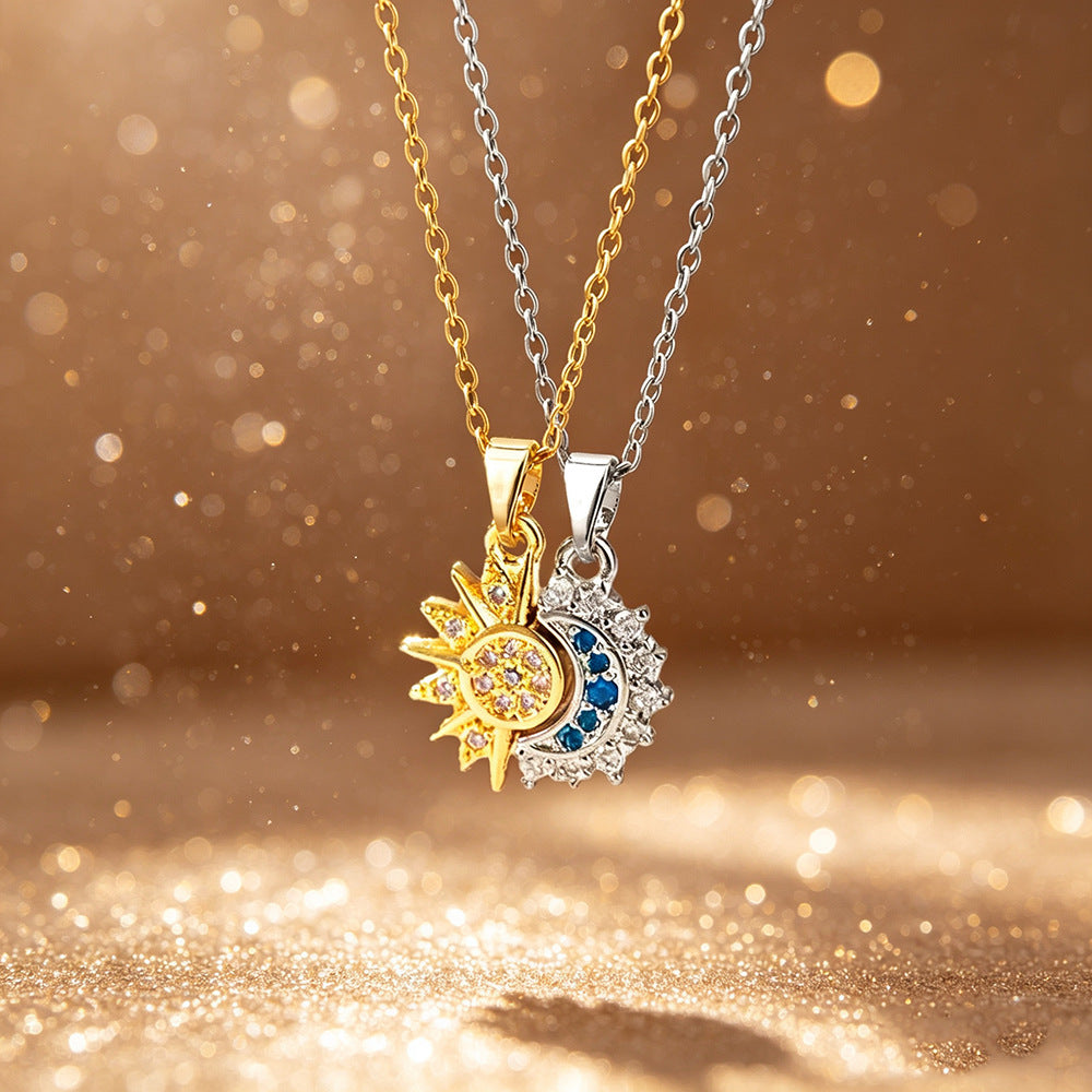 Sun Moon Titanium Steel Female Open Twin Clavicle Necklace