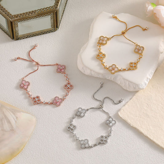 Super Fairy Zircon Clover Pull Niche Advanced Design Sense Exquisite Bracelet