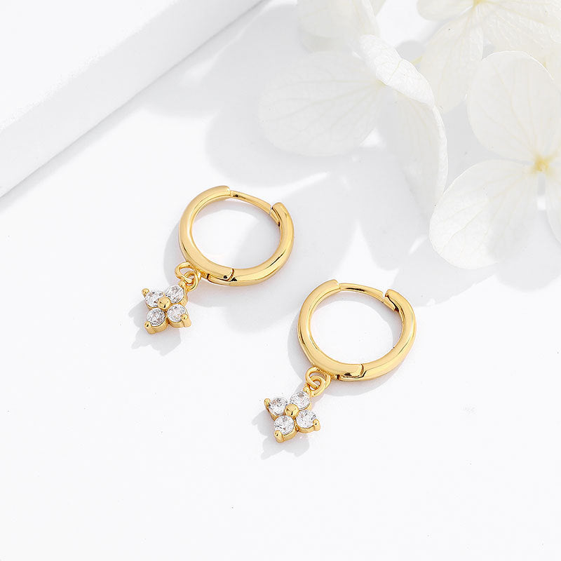 Inlaid Zircon Butterfly Flower Gold-plated Suit Earrings