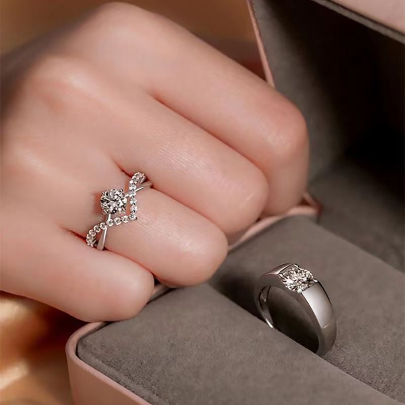 Women's & Men's One Pair Open Mouth Imitation Moissanite Rings