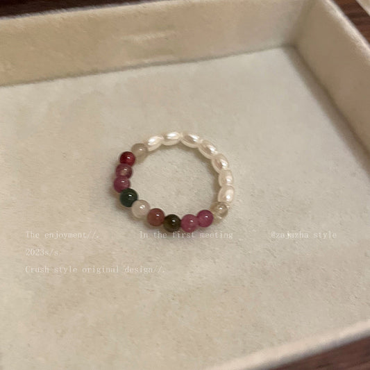 Natural Stone Tourmaline Pearl Suit Design Index Finger Rings