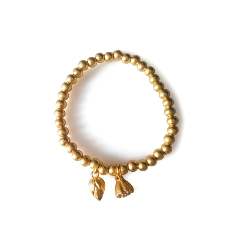 Women's Gold Two Lotus Seedpod Simple Golden Balls Bracelets