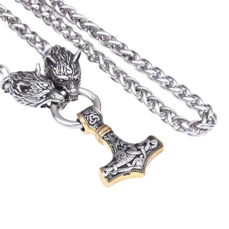 Men's Rune Hammer Wolf Head Punk Nordic Necklaces