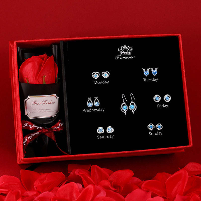 Needle Week Suit Micro Inlaid Zircon Fashion Valentine's Earrings