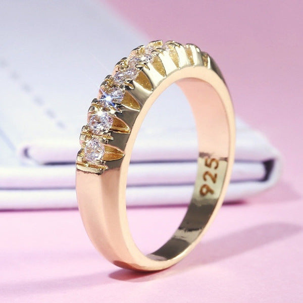 Style Simple Fashion Popular Geometric Single Row Zircon Wide Ring