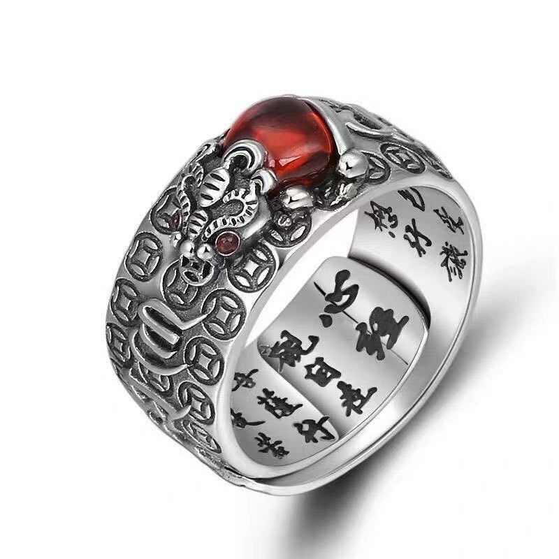 Women's & Men's Retro Sier Trendy Steel Black Peach Playing Card Personality Ring