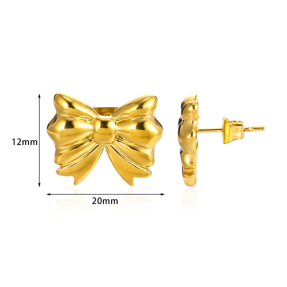 Luxury Glossy Bow Gold Stainless Steel Rings