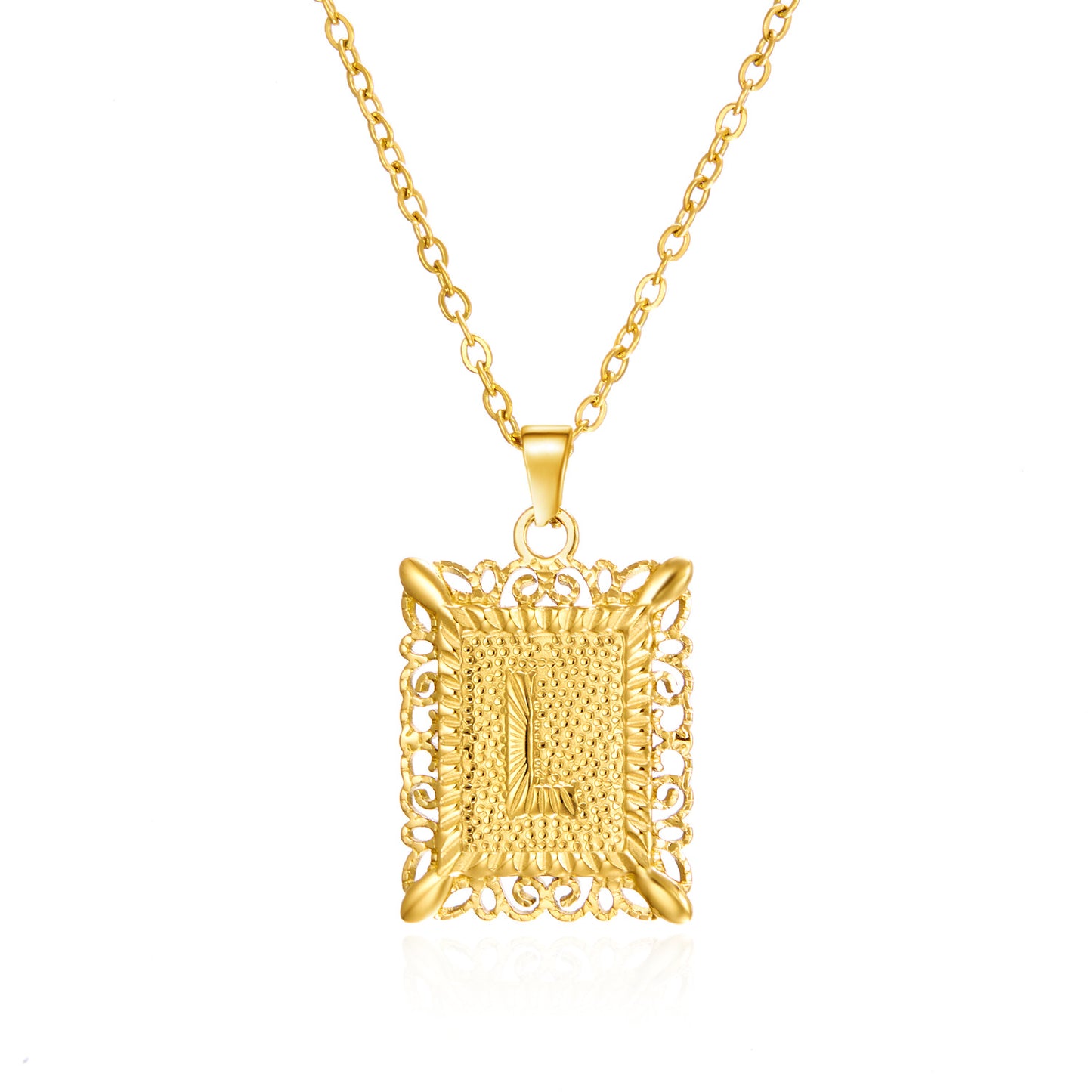 Stainless Steel Letter Hollow Square Titanium Necklaces