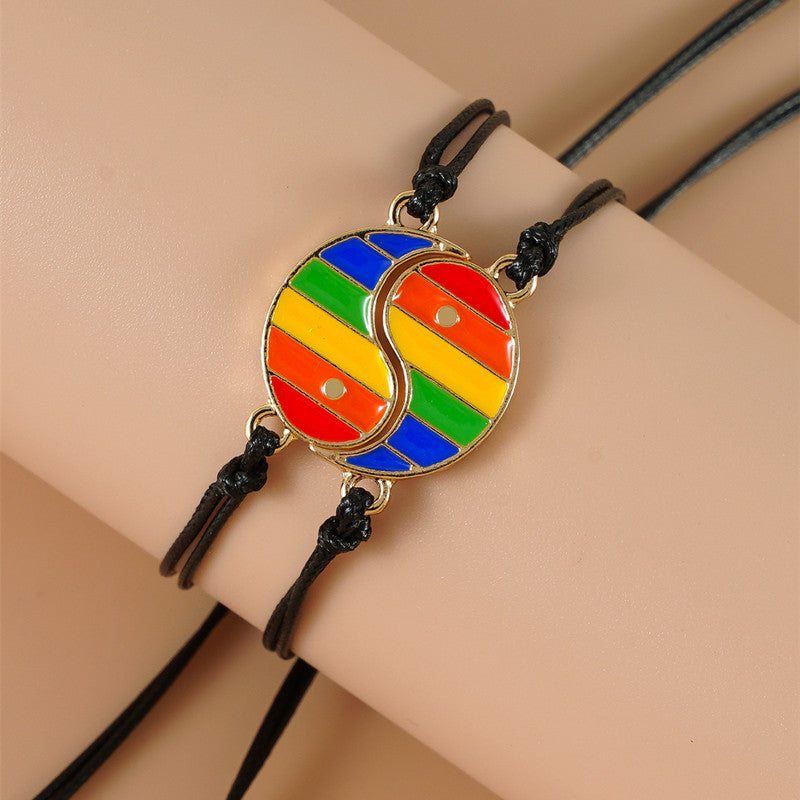 Rainbow Dripping Oil Love Hand Weaving Bracelets