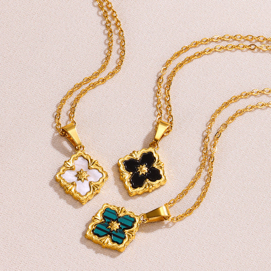 Niche Design French Clavicle Chain Malachite Fritillary Four-leaf Necklaces
