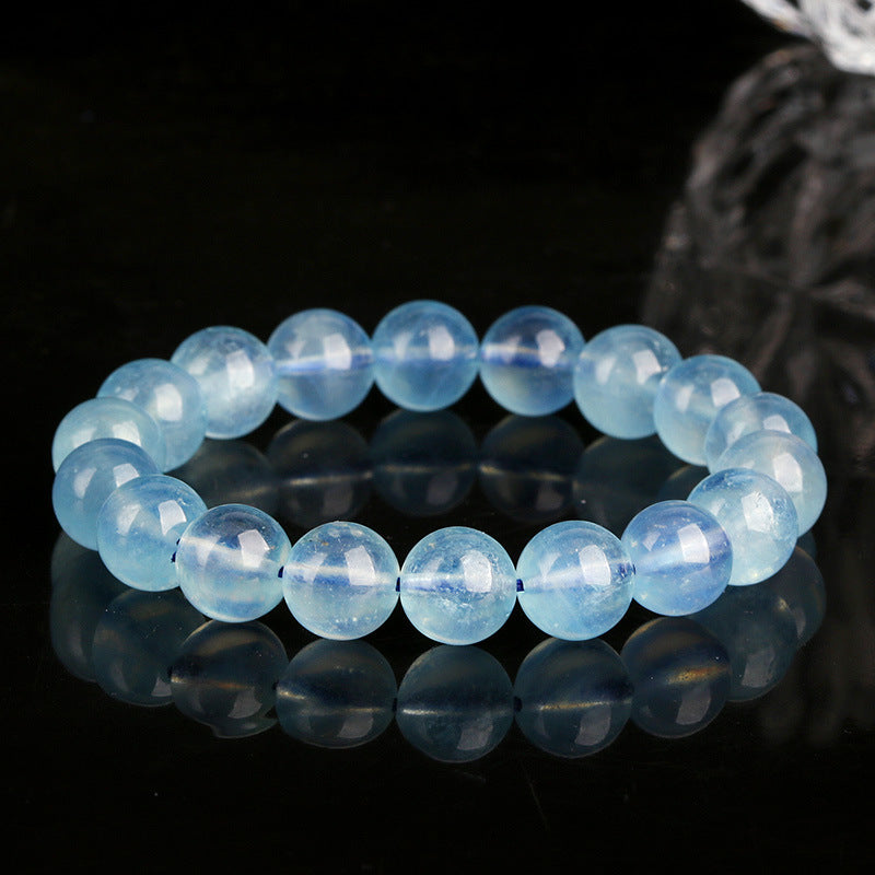 Natural Aquamarine Collection Grade Brazil Devil Blue Classic Round Bracelets