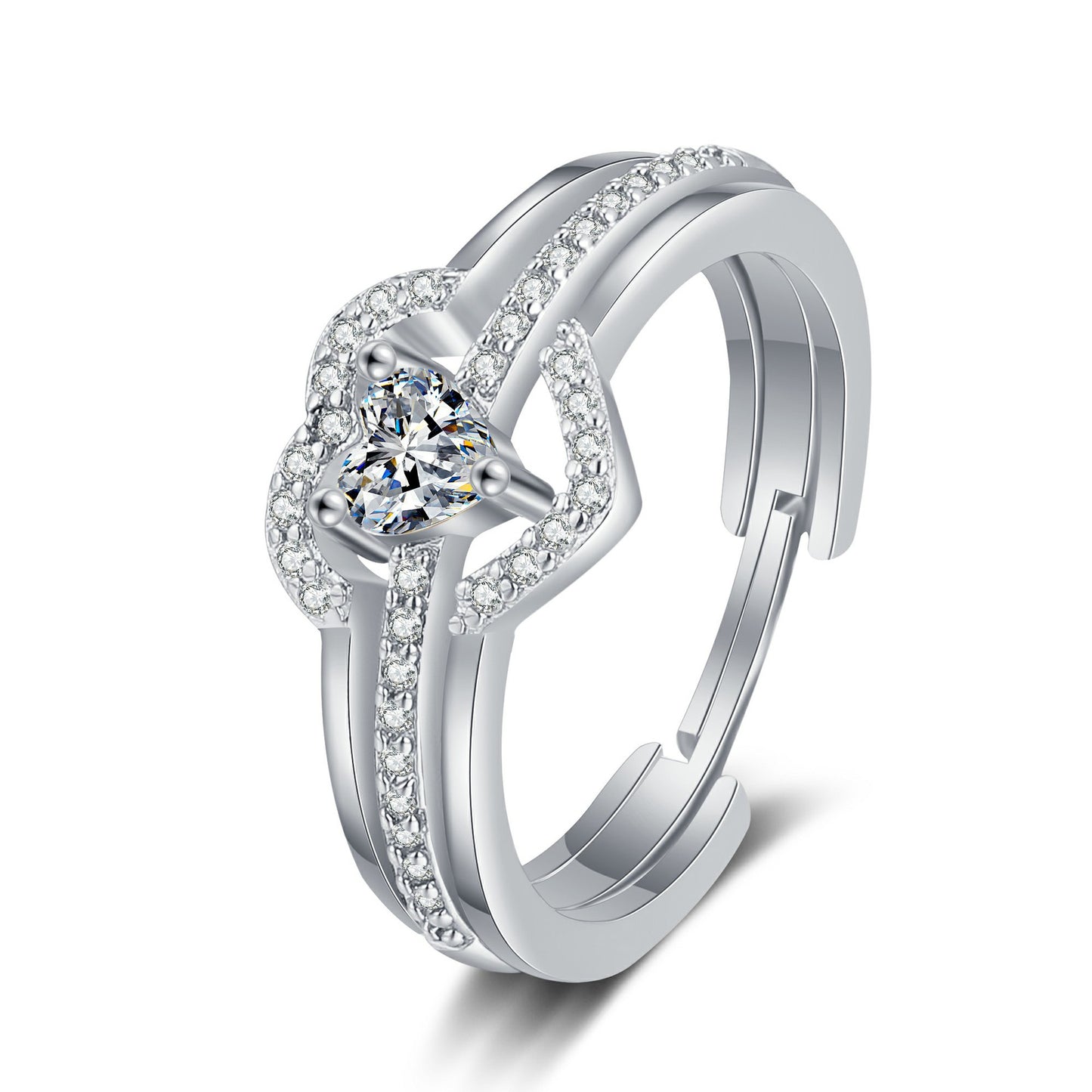 Women's Heart-shaped For Set Super Shiny Sweet Diamond Niche Rings