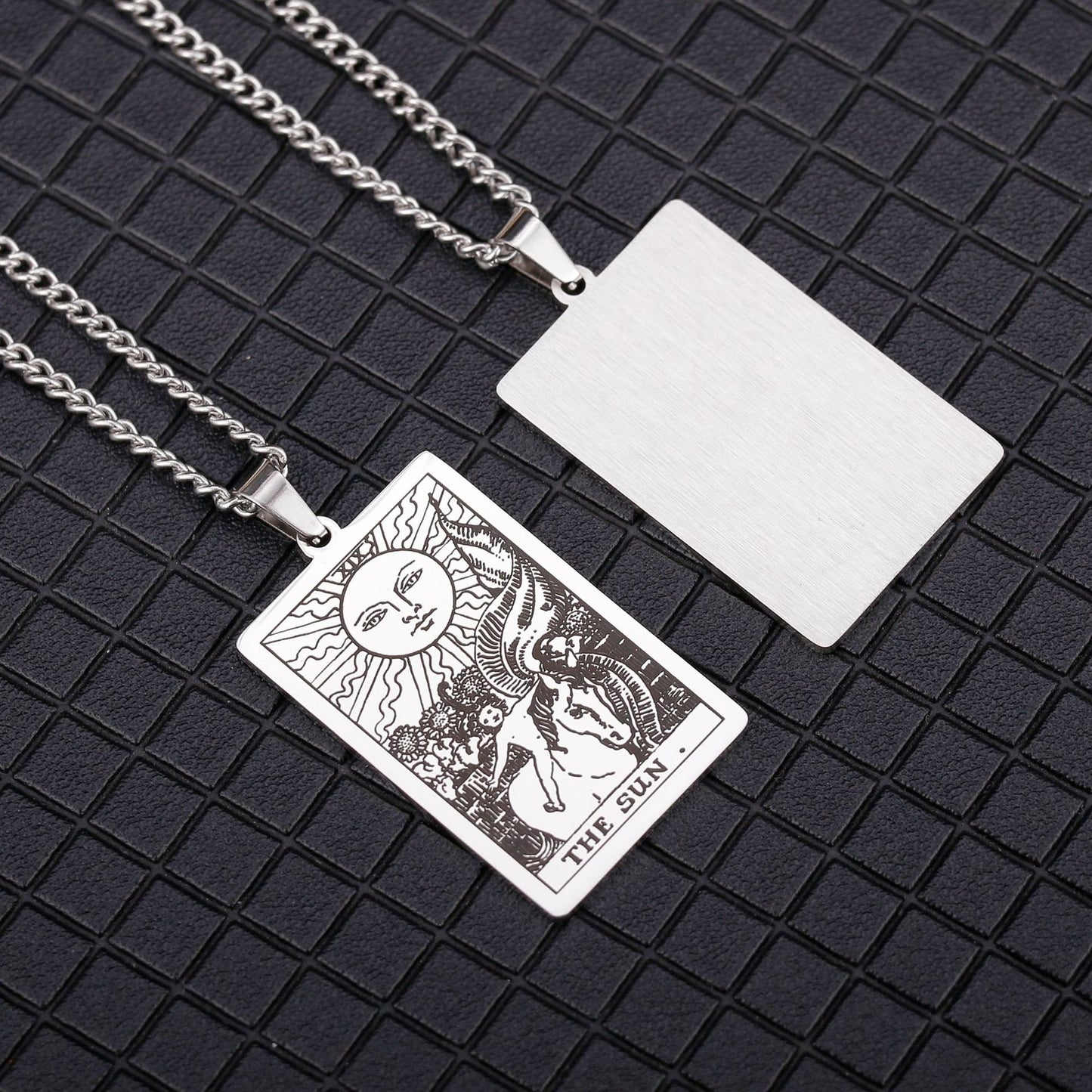 Men's Stainless Steel Tarot Personalized Retro Square Plate Necklaces