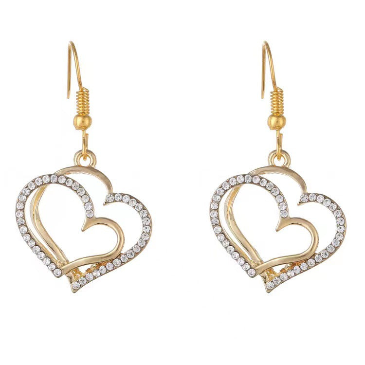 Wedding Dinner Double Love Heart Shaped Earrings