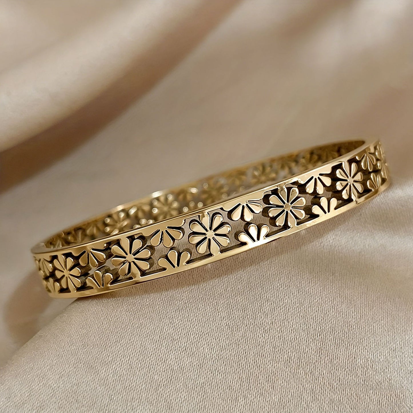 Women's Charming Cute Golden Hollow Little Daisy Stainless Steel Open-ended Style Bracelets
