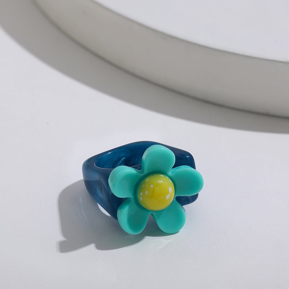 Candy Color Flower Temperament Design Resin Rings