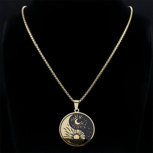 Women's & Men's Stainless Steel Sun Moon Tai Round Necklaces