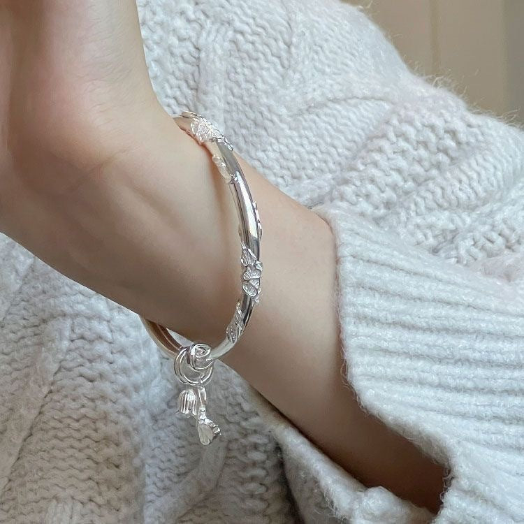 Sier Solid Filigree With Bird Feather Design That Slip Day Bracelet