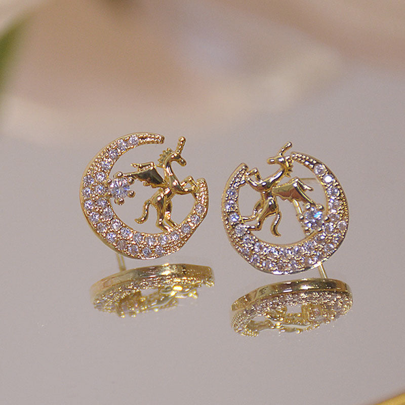 Full Diamond Pony Wings Cute Owl Earrings