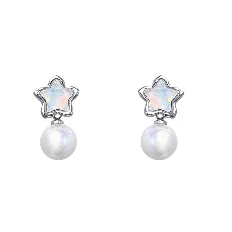 Women's Star Pearl Ear Sier Needle Simple Earrings