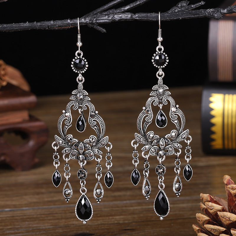 Daisy Long Chinese Style Jeweled Texture Earrings