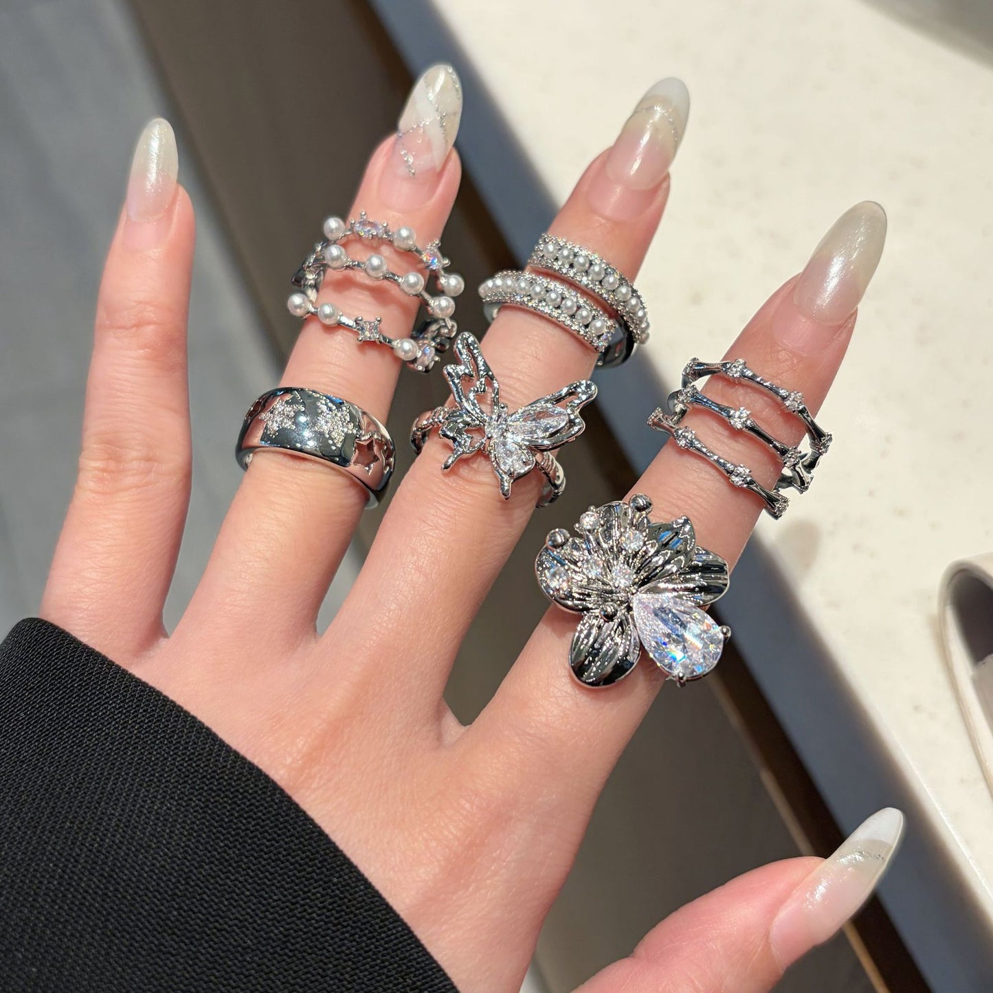 Zircon Starry Female Unique Refined Stylish Versatile Niche Opening Ring