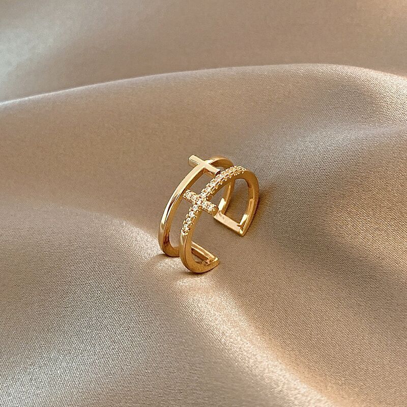 Double Layer Cross Female Korean Style Cool Trendy Rings