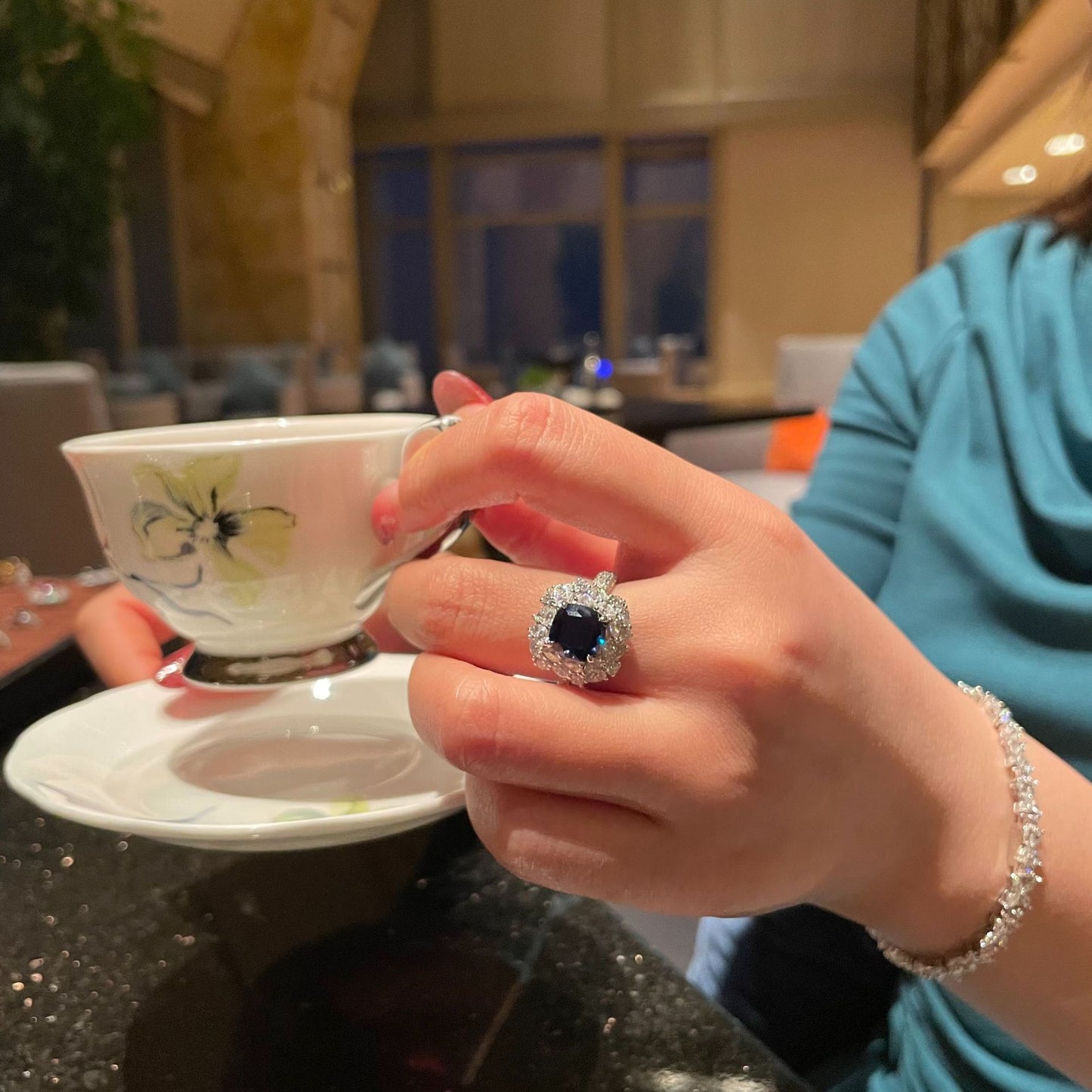 Women's Luxury Full Inlaid Square Sier Rings