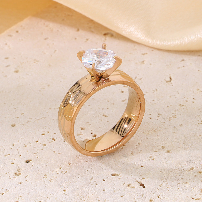 Steel Female Zircon Gold Valentine's Day Rings