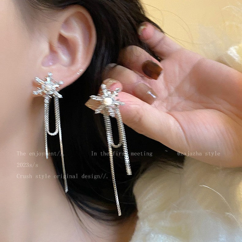 Flash Zircon Sier Ear Advanced Sense Minority Fashion Design Earrings