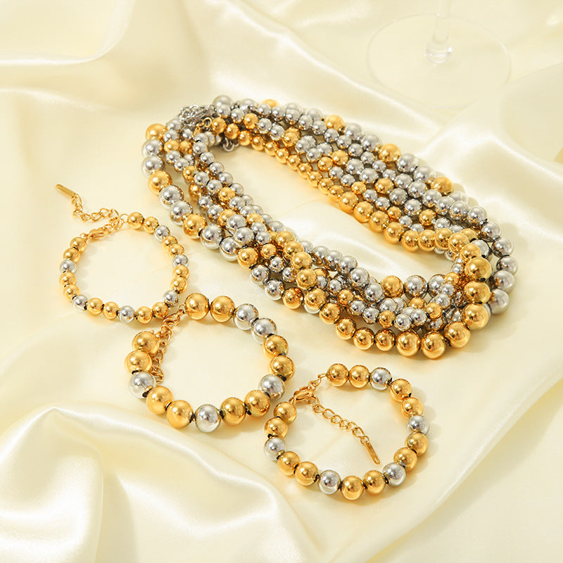 Fashion Simple Stainless Steel Beaded Gold-plated High-grade Necklaces