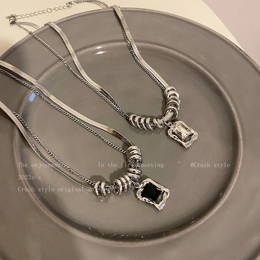 Hip Hop Style Titanium Steel Zircon Hoodie Female Niche Necklaces