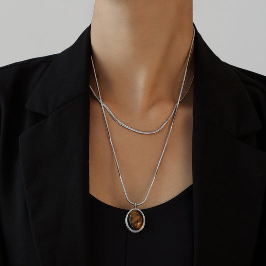 Twin Style Oval Tigereye Light Luxury Necklaces