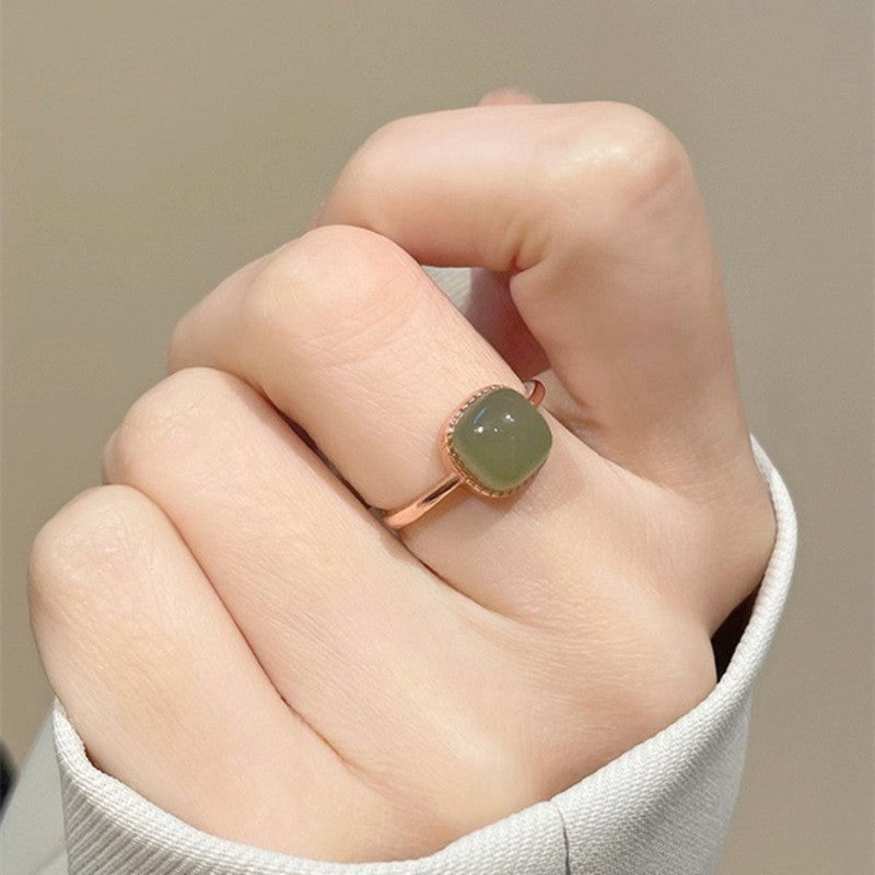 Jade Cube Sugar Female Retro Temperament Color Rings