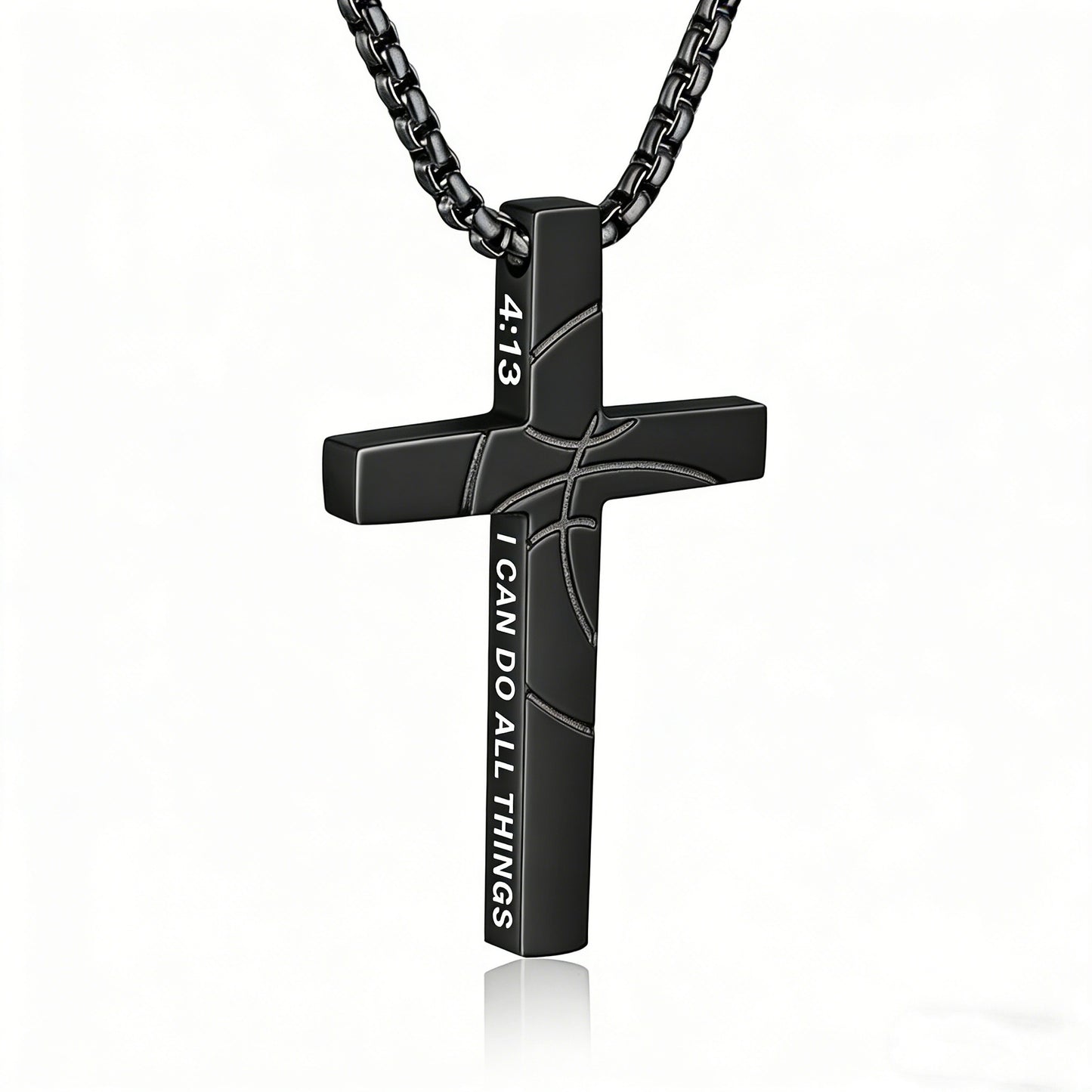 Men's Basketball Cross Double-sided Lettering Inspirational Scripture Personalized Necklace