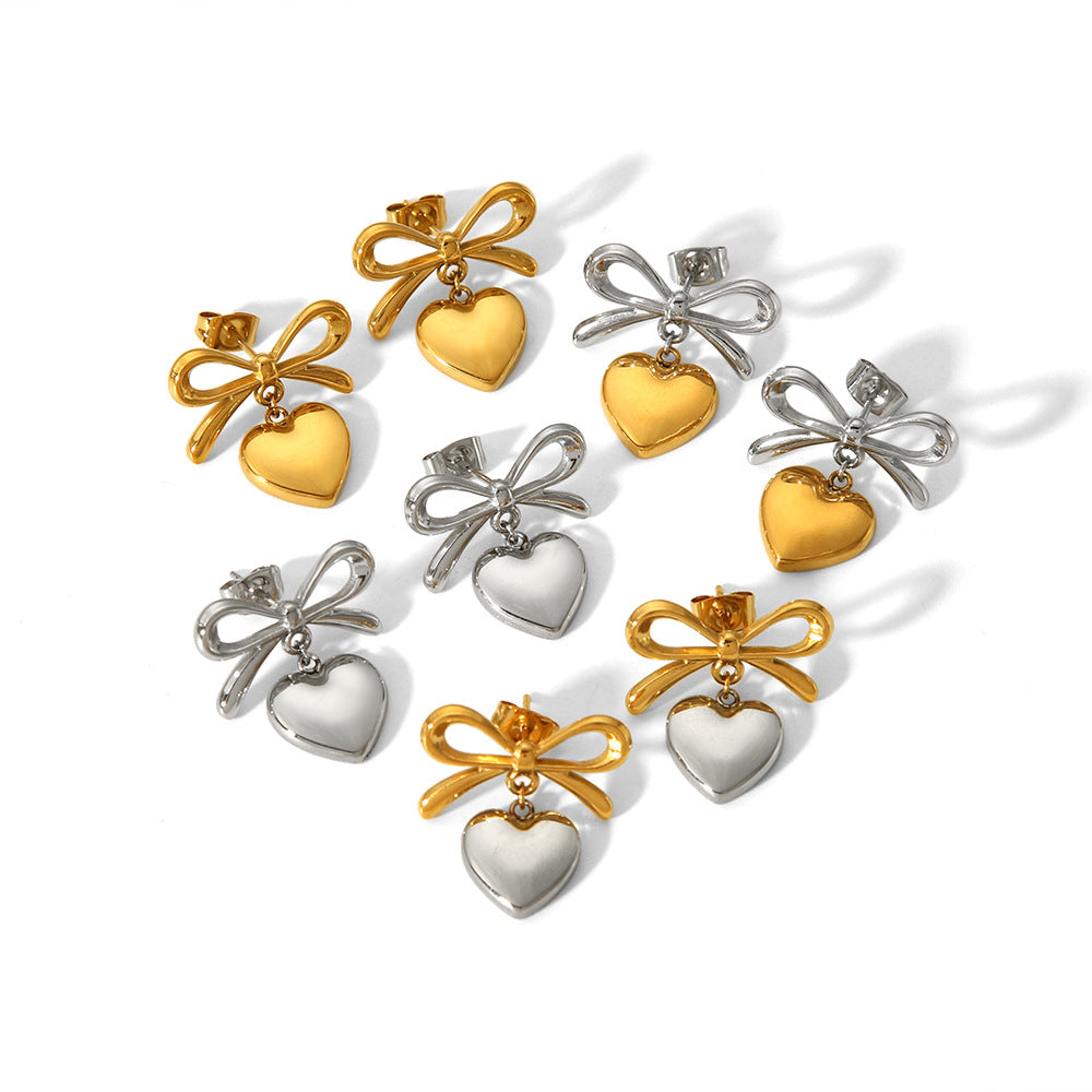 Women's Design Heart-shaped Stainless Steel High-grade Two-color Gold-plated Titanium Earrings