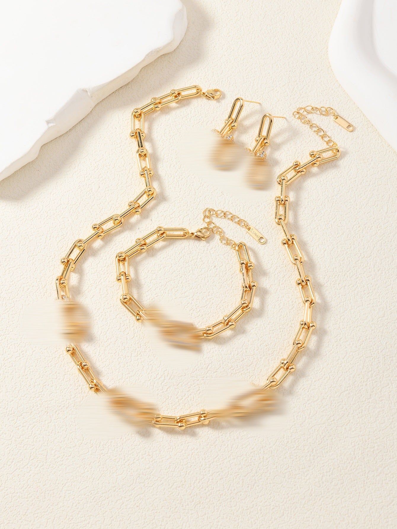 Women's Gold Inlaid Zircon U-shaped Stainless Steel Bamboo Buckle Necklaces