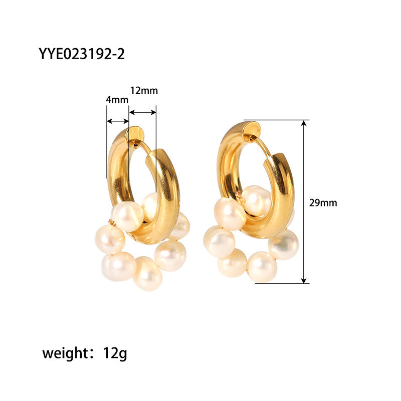 Water Pearl Fashion Stainless Steel Gold Earrings